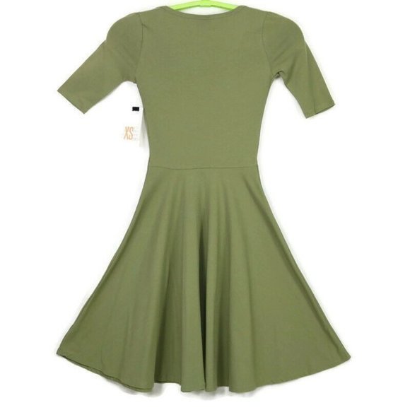 LuLaRoe Nicole Fit & Flare A-Line‎ Dress Olive Green XS - Picture 2 of 12